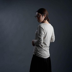 [wafu/L size] Linen Top Exquisite neck angle Tops / Flax Natural 第1張的照片