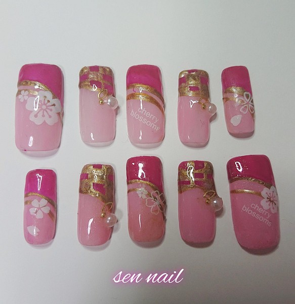 桜フレンチスクエアネイル ネイルチップ ネイルシール Sen Nail 通販 Creema クリーマ ハンドメイド 手作り クラフト作品の販売サイト