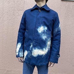 藍染めチェスタージャケット「龍雲」抜染 濃淡染め技法 『一点物』 1枚目の画像