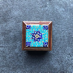 ペルシャの象嵌細工（寄木細工） 小箱 正方形 L （8ｃｍ)【ハータム