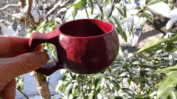 パープルハートの樹の一木彫りコーヒーカップ。 1枚目の画像