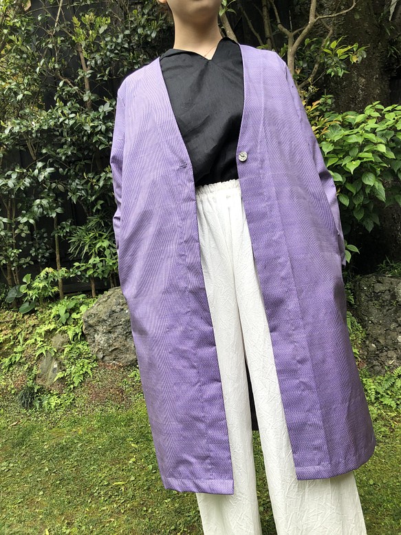 薄紫色の紬着物リメイク一重コート【送料無料】