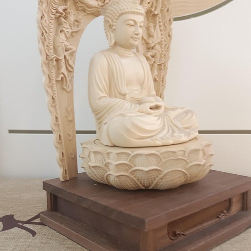 2022人気No.1の 仏教美術 木彫り 釈迦如来座像 木彫仏像 彫刻工芸品 