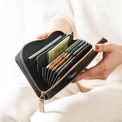 12卡風琴卡層包覆式長夾 黑 CHENSON真皮 (W21425-3)禮物 財布 ラッピング 第1張的照片