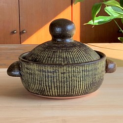 ストライプ土鍋・丸(一人用)　5号　耐熱陶器 1枚目の画像