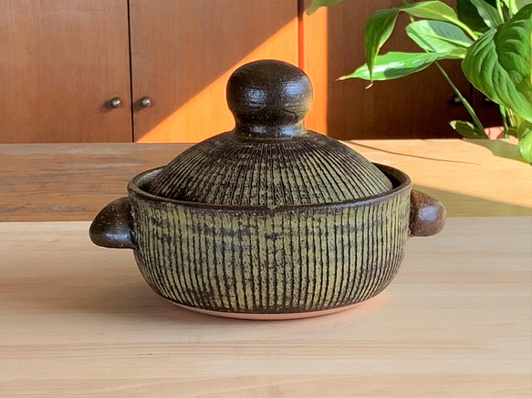 ストライプ土鍋・丸(一人用)　5号　耐熱陶器 1枚目の画像