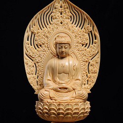 釈迦如来 木彫仏像 精密彫刻 仏教工芸品 置物