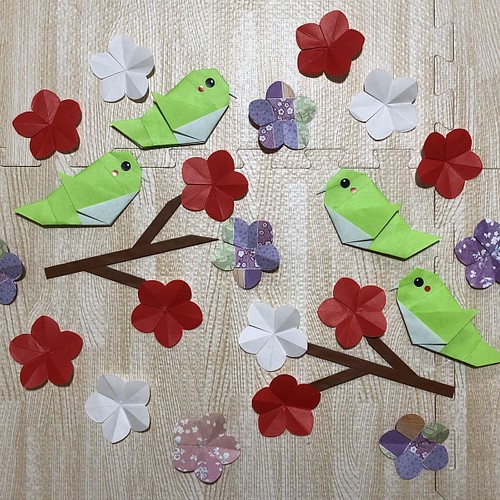 折り紙 ❁﻿ 壁面 うぐいすと梅の花セット その他素材 RIKAIP@出品