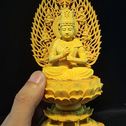 極上品 木彫仏像 大日如来座像 精密彫刻 仏教工芸 総柘植材 仏師で