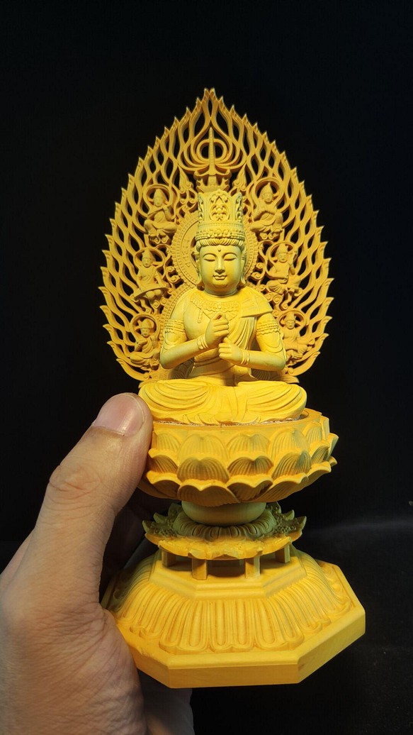 極上品 木彫仏像 大日如来座像 精密彫刻 仏教工芸 総柘植材 仏師で仕上げ
