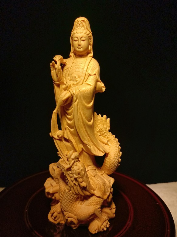 極上彫 木彫 仏像 御龍観音 木製 彫刻 仏教工芸品 美術品 装飾品 置物 