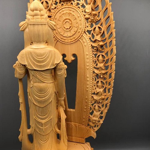 ランキング１位受賞 木彫 時代彫刻 高40cm 仏一刀彫 木彫仏教 聖観音