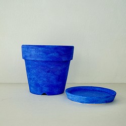 モロッコの青い街シャウエンを想わせる青い植木鉢　リム型ポットL＋トレイchaouen blue  flower pot 1枚目の画像