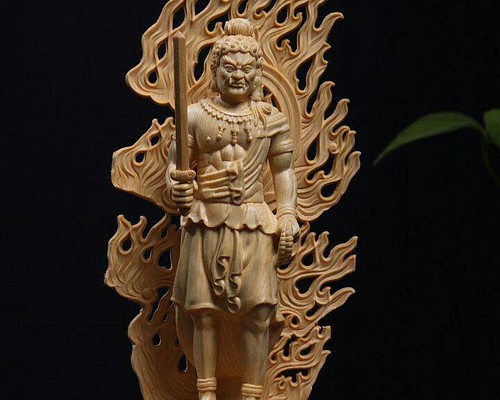 不動明王 仏教工芸品 極上品 木彫仏像 仏教美術 細密彫刻 商売繁盛