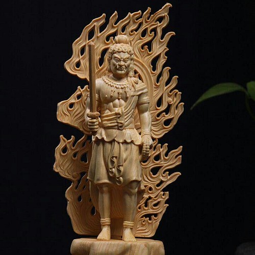不動明王 仏教工芸品 極上品 木彫仏像 仏教美術 細密彫刻 商売繁盛 