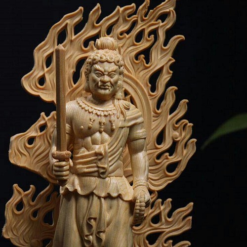 不動明王 仏教工芸品 極上品 木彫仏像 仏教美術 細密彫刻 商売繁盛 