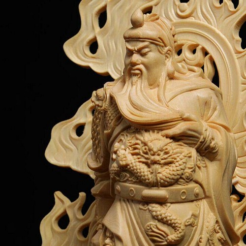 特上彫 大迫力 関羽 関公聖君 商売繁盛 木彫仏像 仏教工芸品 彫刻 大波 