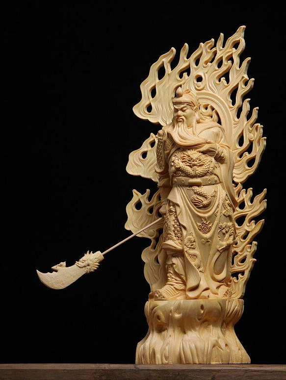 特上彫 大迫力 関羽 関公聖君 商売繁盛 木彫仏像 仏教工芸品