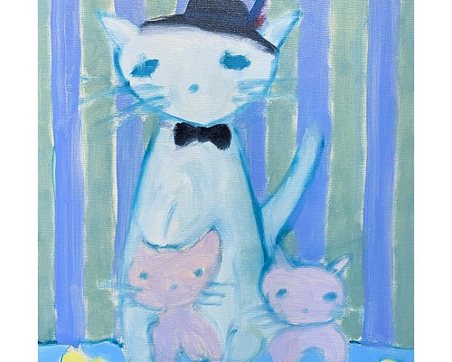 返さないよ!」 猫 鯛焼 油絵 手描き 原画 キャンバス 美術品 絵画