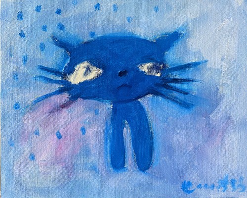 【泣いてないもん】F4 絵画 油絵 キャンバス 絵本 猫 子猫 ネコ 猫の