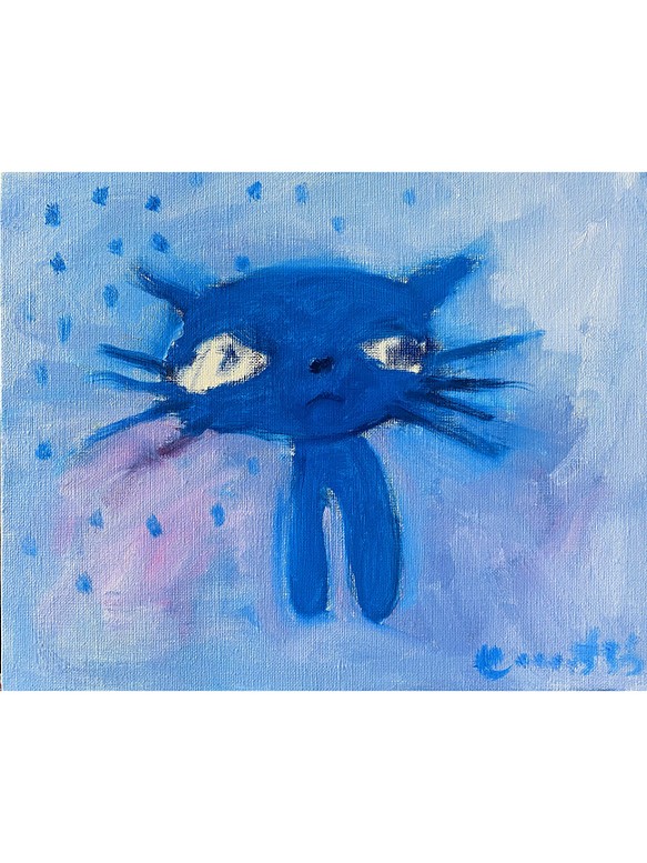 【泣いてないもん】F4 絵画 油絵 キャンバス 絵本 猫 子猫 ネコ 猫の絵 猫イラスト ウォールアート 沖縄 1枚目の画像