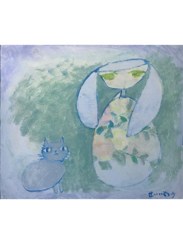 同じ想い】F8 絵画 原画 油絵 油彩 キャンバス 猫の絵 猫 ネコ 絵本