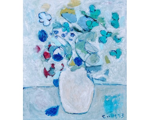 【aquaagua】F8 絵画 抽象 抽象画 油絵 油彩 キャンバス 青 ブルー 花 フラワー 花の絵 ウォールアート
