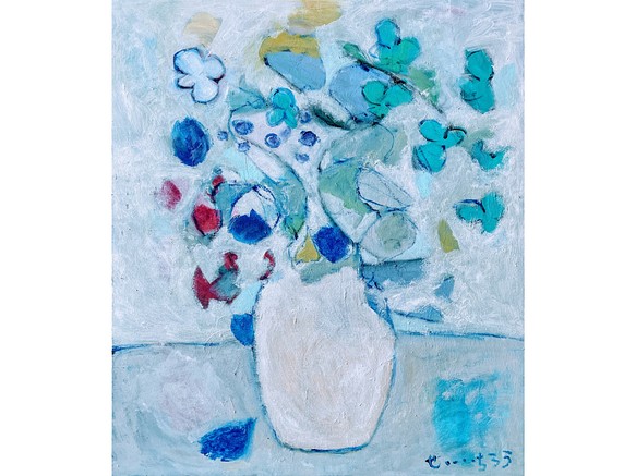 【aquaagua】F8 絵画 抽象 抽象画 油絵 油彩 キャンバス 青 ブルー 花 フラワー 花の絵 ウォールアート 1枚目の画像