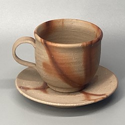 備前焼　コーヒーカップ・ソーサー　緋襷　紙箱入り 2枚目の画像
