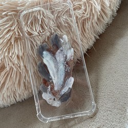 ニュアンスiPhoneケース　iPhoneケース　スマホケース　レジン　天然石　くすみカラー　名入れ　イニシャル 1枚目の画像
