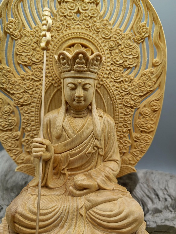 オンラインストア卸値 極上品 木彫仏像地蔵王菩薩立像 天然木檜材