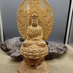 注目ブランド 木彫 仏像 地蔵菩薩 彫刻 置物 仏陀彫刻 総高 仏師で仕上げ 精密細工 天然ツゲ 木彫仏像 美術品