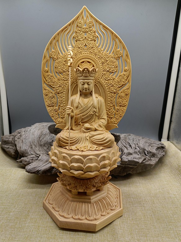【修縁堂】極上品 木彫仏像 水月自在観音菩薩立像 彫刻 仏教工芸 ご利益 柘植材仏壇