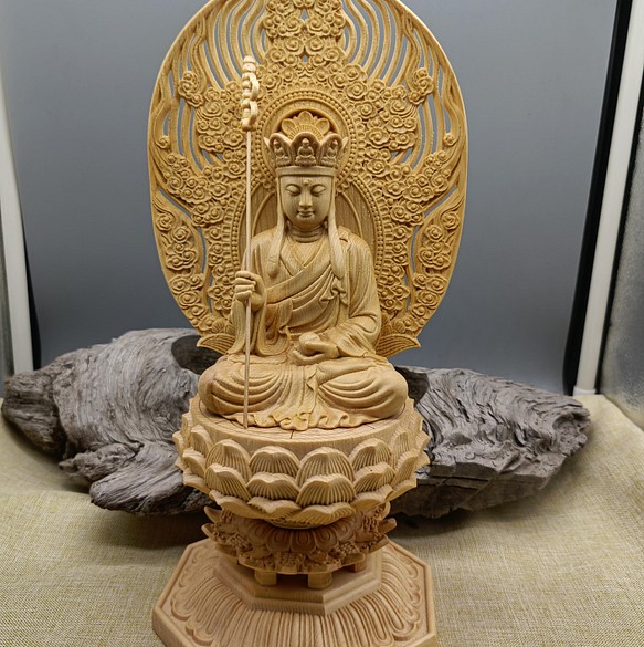 極上彫 木彫仏像 地蔵王菩薩座像 財前彫刻 一刀彫 天然木檜材 仏師で