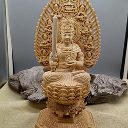 木彫り 仏像 虚空蔵菩薩座像 彫刻 一刀彫 天然木檜材 仏教工芸