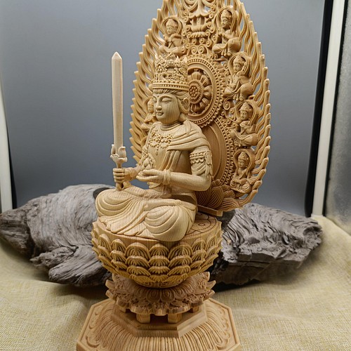 木彫り 仏像 虚空蔵菩薩座像 彫刻 一刀彫 天然木檜材 仏教工芸 彫刻 