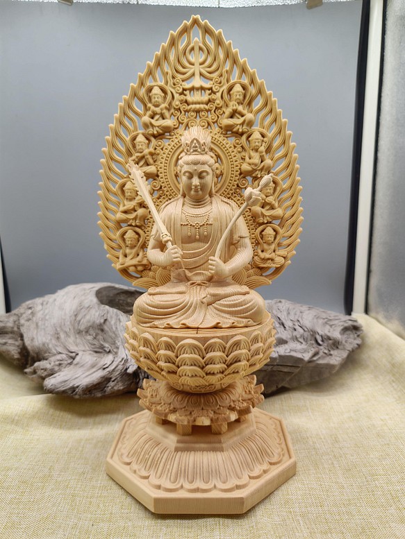 木彫り 仏像 虚空蔵菩薩座像 彫刻 一刀彫 天然木檜材 仏教工芸 彫刻 
