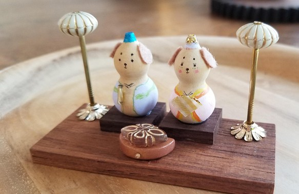ミニひょうたん型の小さなお雛様Ⓑ（犬のお内裏様とお雛様）Japanese doll figurines～Dog～ 1枚目の画像
