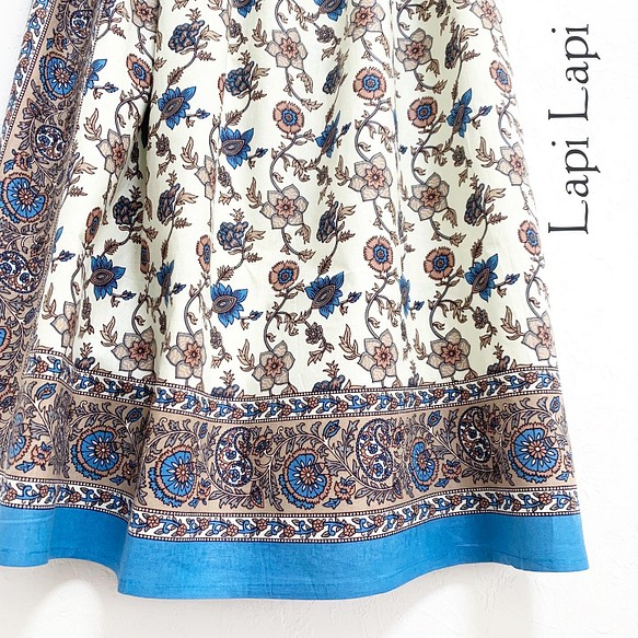 インド綿ギャザースカート シアン 1枚目の画像