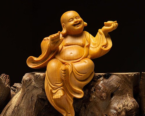 布袋様 七福神 木彫り 仏像 仏教工芸品 置物 精密彫刻