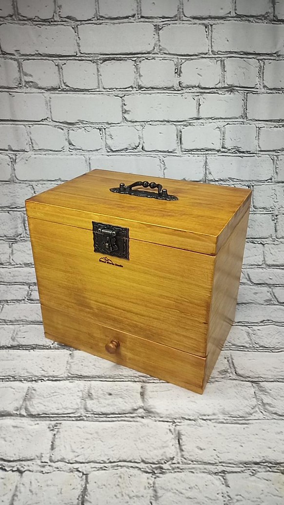総ヒノキ造り　引き出し付き2段収納　メイクボックス　薬箱　ソーイングボックス　1４th 1枚目の画像