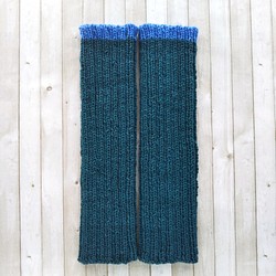 あったかウールの手編みレッグウォーマー(ビリジアン+ブルー)ロングタイプ『Creema限定』 1枚目の画像