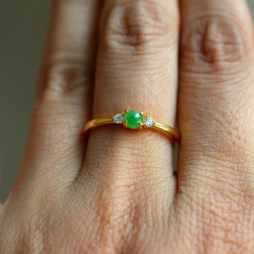 CR73 上品 宝石質 天然 ミャンマー産 氷種 陽緑 ミニ 本翡翠 指輪 