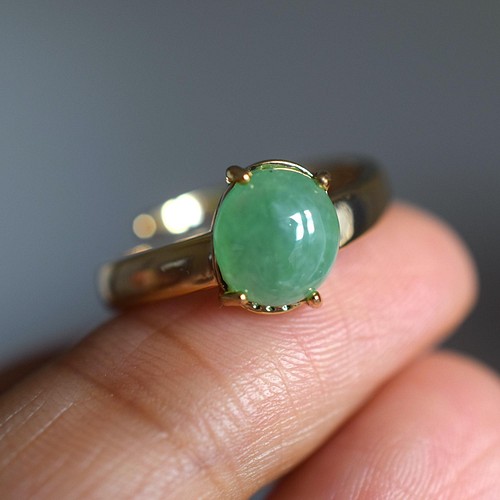D185 一点物 ミャンマー産 天然 緑系 A貨 本翡翠 硬玉 シンプル リング 指輪 フリーサイズ