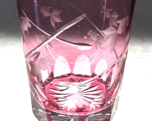 数量限定品 江戸切子 伝統工芸品 ロックグラス 金魚グラス 金赤(ピンク