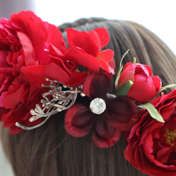 花冠・花かんむり 赤・赤色・還暦・還暦祝い ヘッドドレス・ヘア