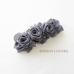 【リボンの薔薇・送料無料】バレッタwith紫陽花(ﾌﾞﾗｯｸｸﾞﾚｰ) 1枚目の画像