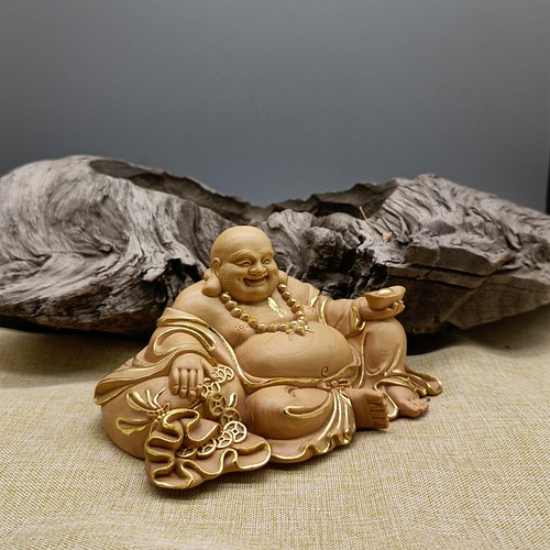 大人気定番商品 七福神 本金 切金 布袋様 極上品 木彫り仏像 仏教工芸 