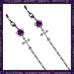 玫瑰玫瑰玫瑰十字交叉紫色紫色玻璃繩眼鏡鏈面具鏈配件 第1張的照片