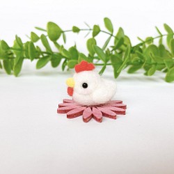 ぷくぷく豆鳥　Ｇ　ニワトリ 羊毛フェルト　置物 1枚目の画像